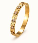 Regal Emerald Crystal Engraved Gold Bangle