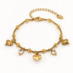 Amour Crystal Heart Charm Gold Bracelet