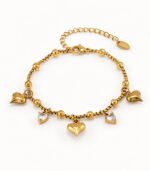 Amour Crystal Heart Charm Gold Bracelet