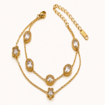 Elegant Crystal Clover Charm Gold Bracelet