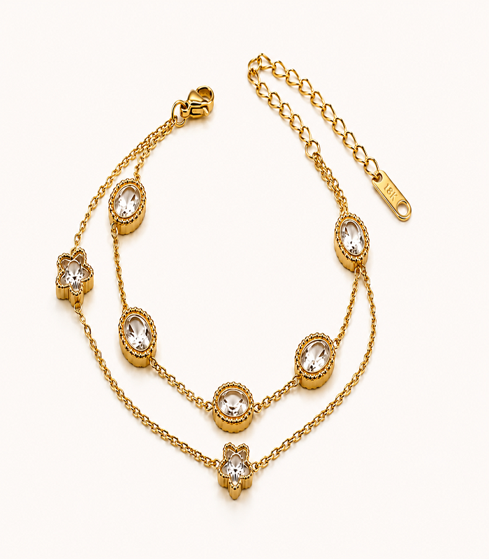 Elegant Crystal Clover Charm Gold Bracelet