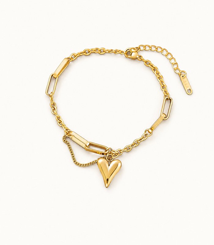Minimalist Gold Heart Charm Link Bracelet
