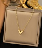 Luxe Gold V Initial Pendant Necklace