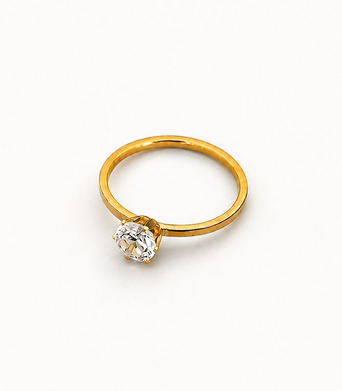 Classic Solitaire Crystal Gold Ring