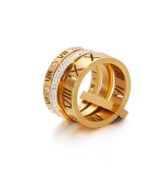 Luxury Roman Numeral Crystal Gold Ring - Image 2