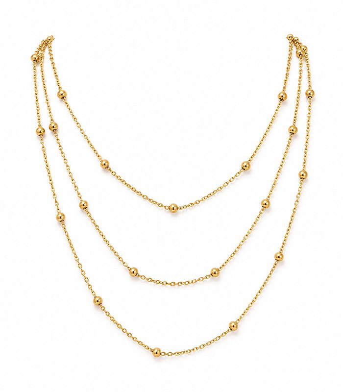 Minimalist Layered Gold Ball Station Necklace