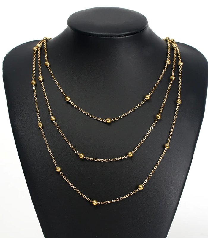 Minimalist Layered Gold Ball Station Necklace