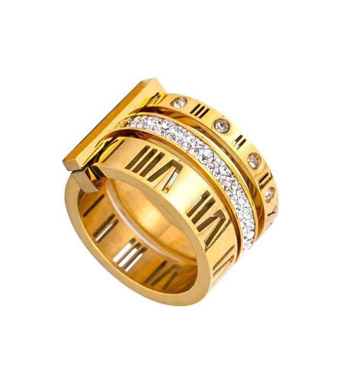Luxury Roman Numeral Crystal Gold Ring