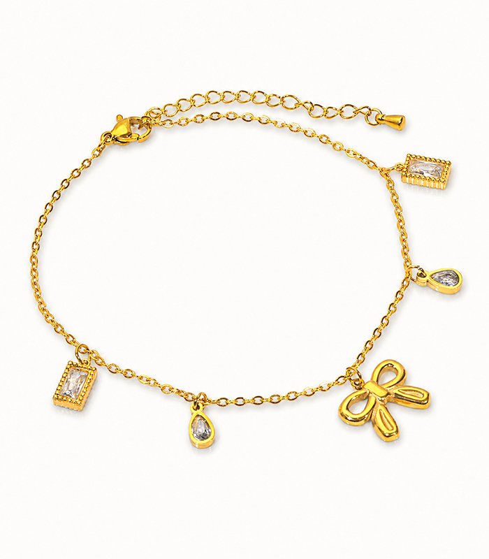 18K Gold Plated Bow Charm Chain Bracelet
