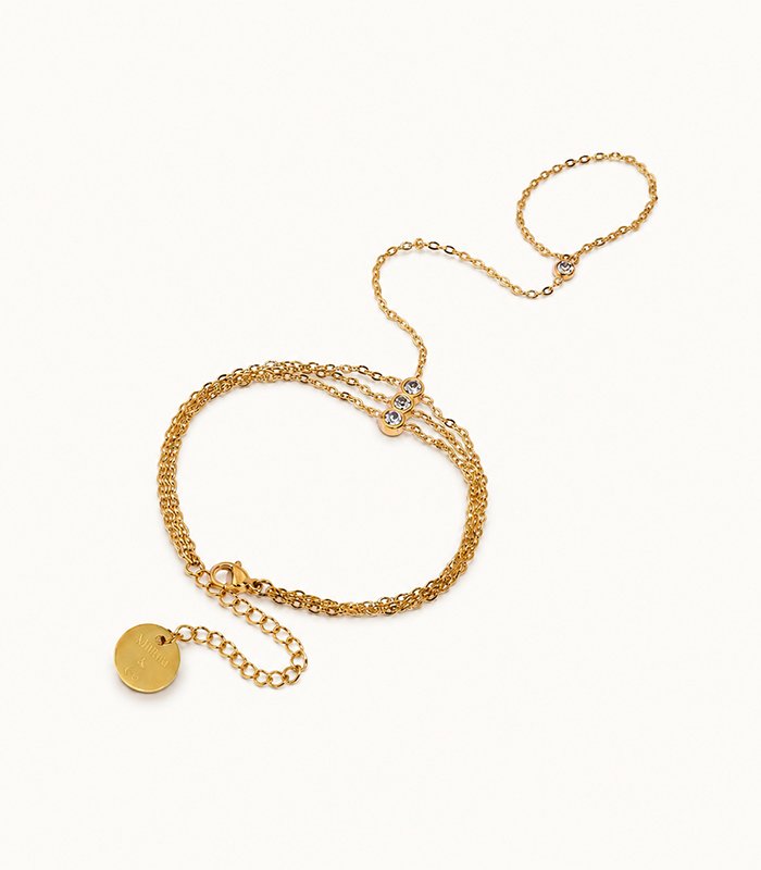 Triple Crystal Layered Hand Chain Bracelet