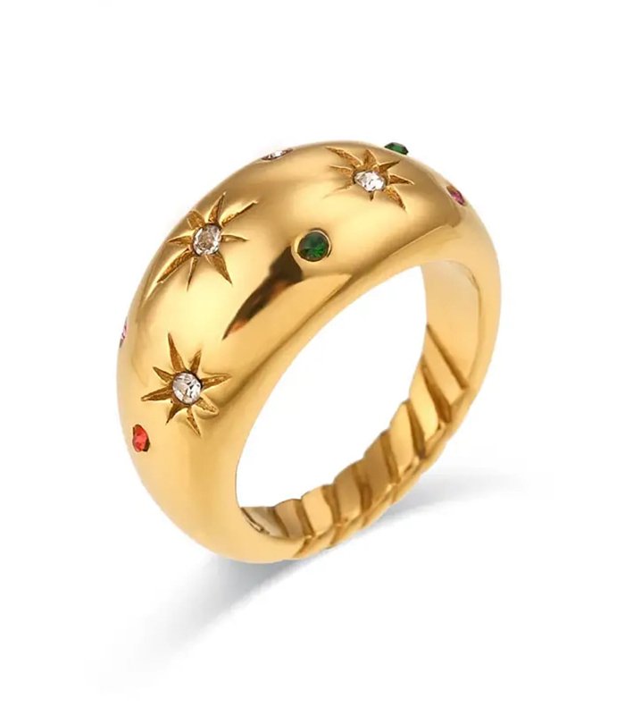 Celestial Starburst Gold Dome Statement Ring