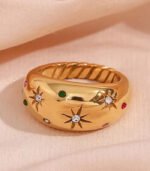 Celestial Starburst Gold Dome Statement Ring - Image 3
