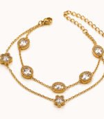Elegant Crystal Clover Charm Gold Bracelet - Image 2