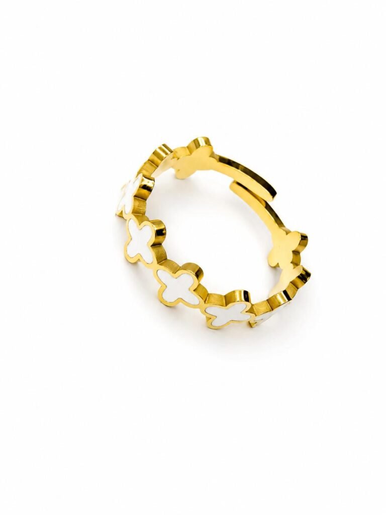 Elegant White Clover Adjustable Gold Ring