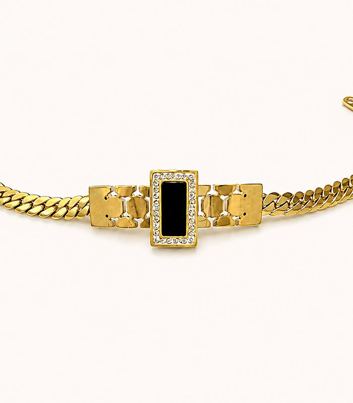 Modern Black Crystal Link Gold Bracelet