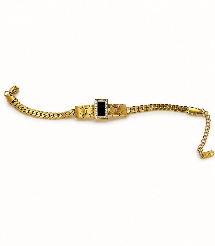 Modern Black Crystal Link Gold Bracelet