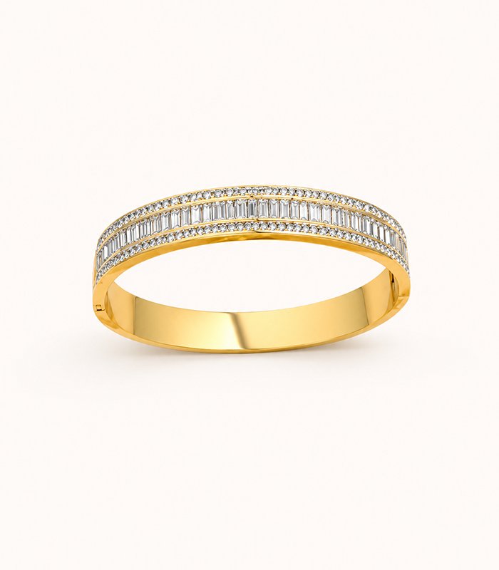 Radiant Crystal Eternity Gold Bangle Bracelet
