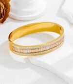 Radiant Crystal Eternity Gold Bangle Bracelet - Image 2
